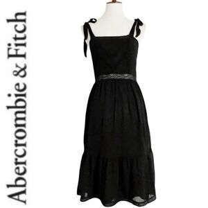 Abercrombie & Fitch XS Black Dress Tie Strap Sleeveless Midi Lace Trim